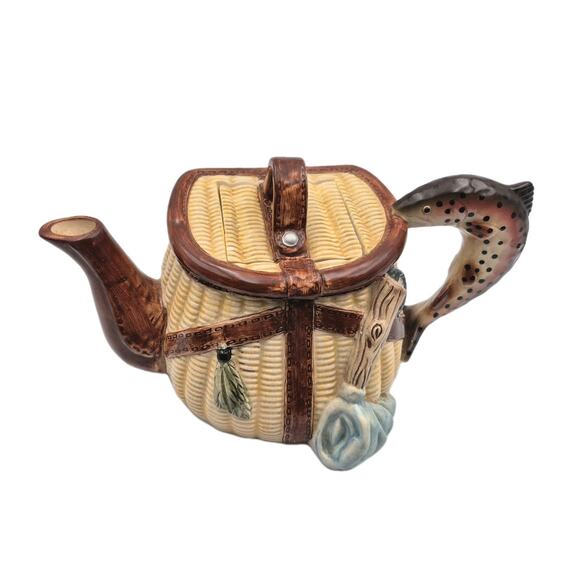 Big Sky Carvers Trout Whimsey Ceramic Teapot RU Finney Fishing 11.5x7x7" - Picture 1 of 14